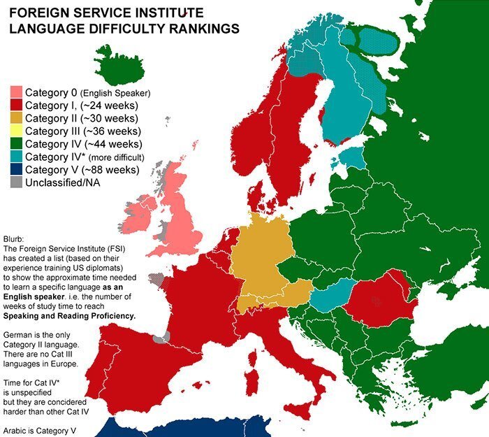 Map Reveals How Long It Takes To Learn Different Languages