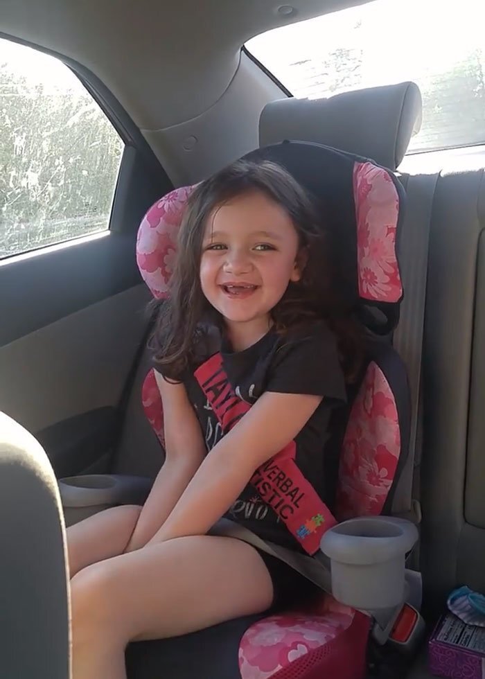  “We rarely eat fast food so she recognized that she was about to get her favorite food, French fries, and started getting excited and giggling in the back seat”