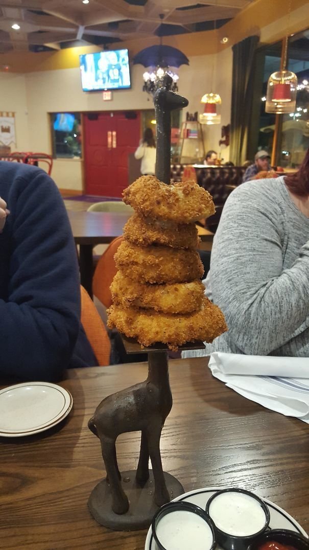 #7 We Received Our Onion Rings On A Giraffe