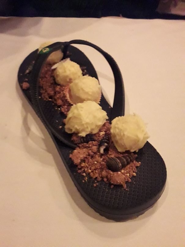 #9 White Chocolate Filled With Miso, Served On A Flip-Flop