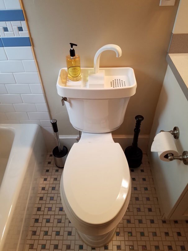 #5 You Can Often Find This Kind Of Toilet In Japan. Wash Your Hands And Reuse The Water For Your Next Flush