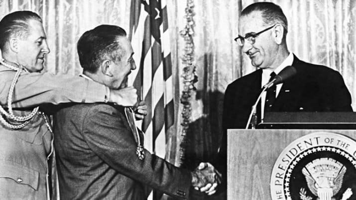10. Walt was awarded the Presidential Medal of Freedom in 1964 by President Lyndon B. Johnson.