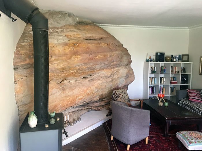 #16 My Living Room Was Built Around A Huge Sandstone Rock
