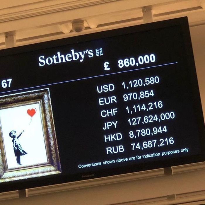 This Friday, Girl With Balloon was sold in the auction in London for $1.1 million