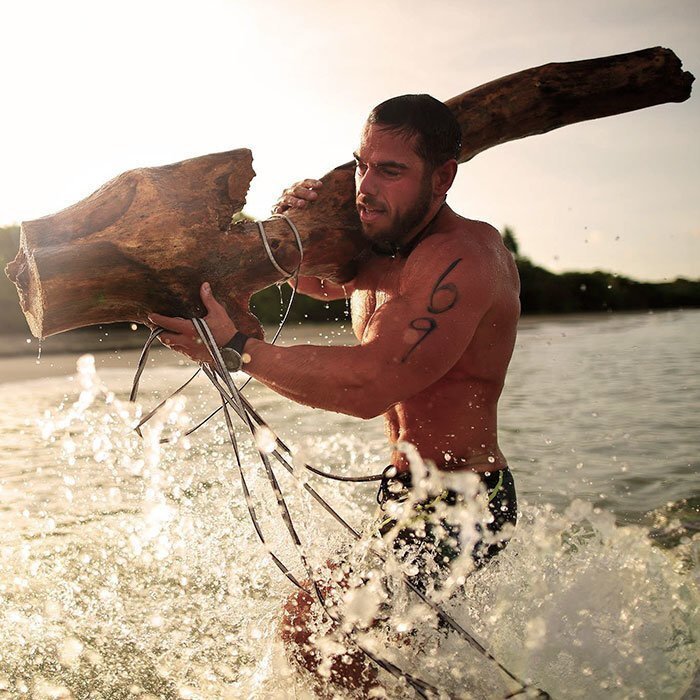 He also attempted to swim 100km in the Caribbean carrying a 100lb tree