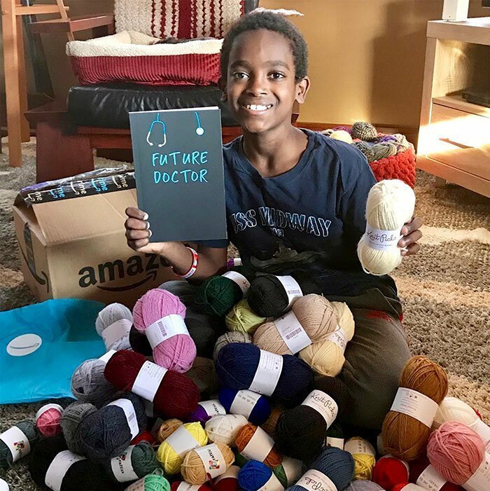 Jonah, an 11-year-old boy born in Ethiopia, began crocheting when he was 5 years old