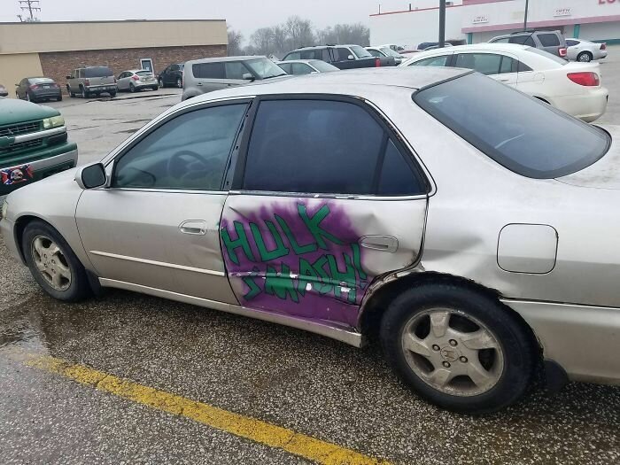 This Person's Awesome Solution To Covering Up A Large Dent On Their Car