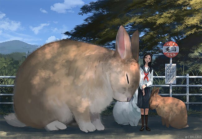 Japanese Illustrator Imagines A World Where Humans Live Among Giant Animals