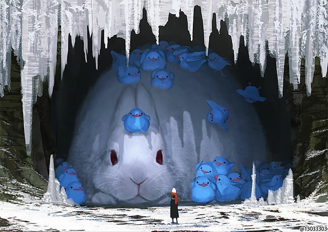 Japanese Illustrator Imagines A World Where Humans Live Among Giant Animals