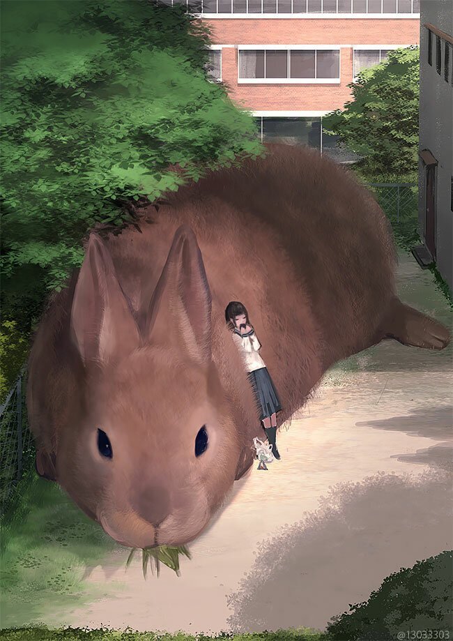 Japanese Illustrator Imagines A World Where Humans Live Among Giant Animals