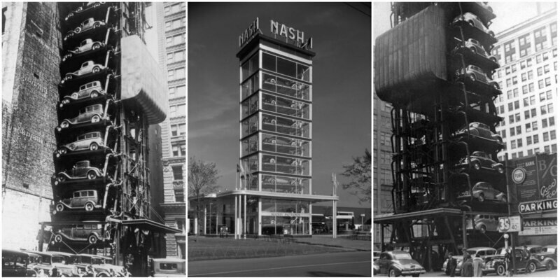 Space Saving: Amazing Vintage Photographs of Vertical Parking Lots From Between the 1920s and 1950s