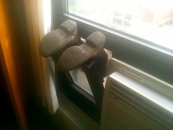 #9 My Friend's Way Of Drying Shoes Scared Me A Bit. I Thought She Was Hanging Out Her 11th Floor Window