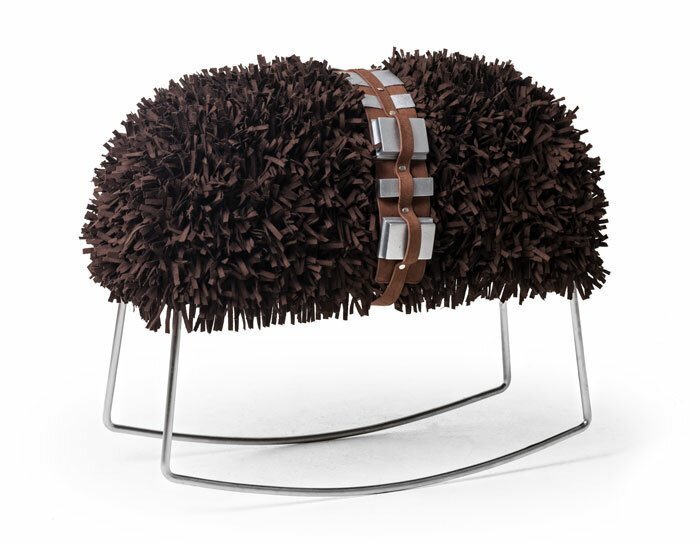 A Wookiee “rocking stool,” featuring Chewie’s signature fur and ammo belt. It will blast you back $1,345