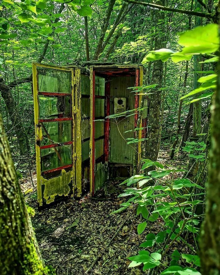 #8 An Old Phone Box Hidden Away In The Undergrowth In Pripyat. Unused Since 1986