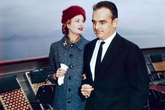 November 17, 1956. Prince Rainier and Princess Grace after a trip to the United States on board of the 'Constitution,' Cannes, France.