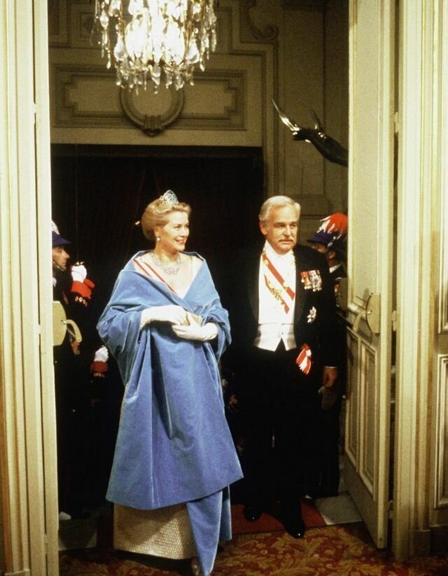 November 19, 1980. Prince Rainier III of Monaco with Princess Grace Kelly arriving at the Opera on National Day in Monte Carlo, Monaco. Photo by Michel Dufour.