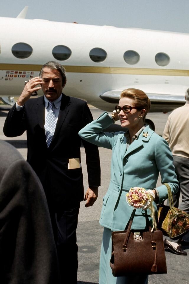 June 11, 1971. Gregory Peck and Grace Kelly at the Los Angeles International Airport in Los Angeles, California. Photo by Ron Galella.