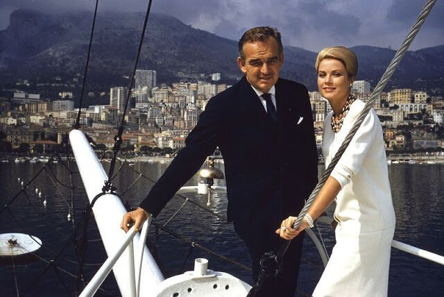April 1963. Prince Rainier and Princess Grace on a yacht, Monaco. Photo by Bates Littlehales.