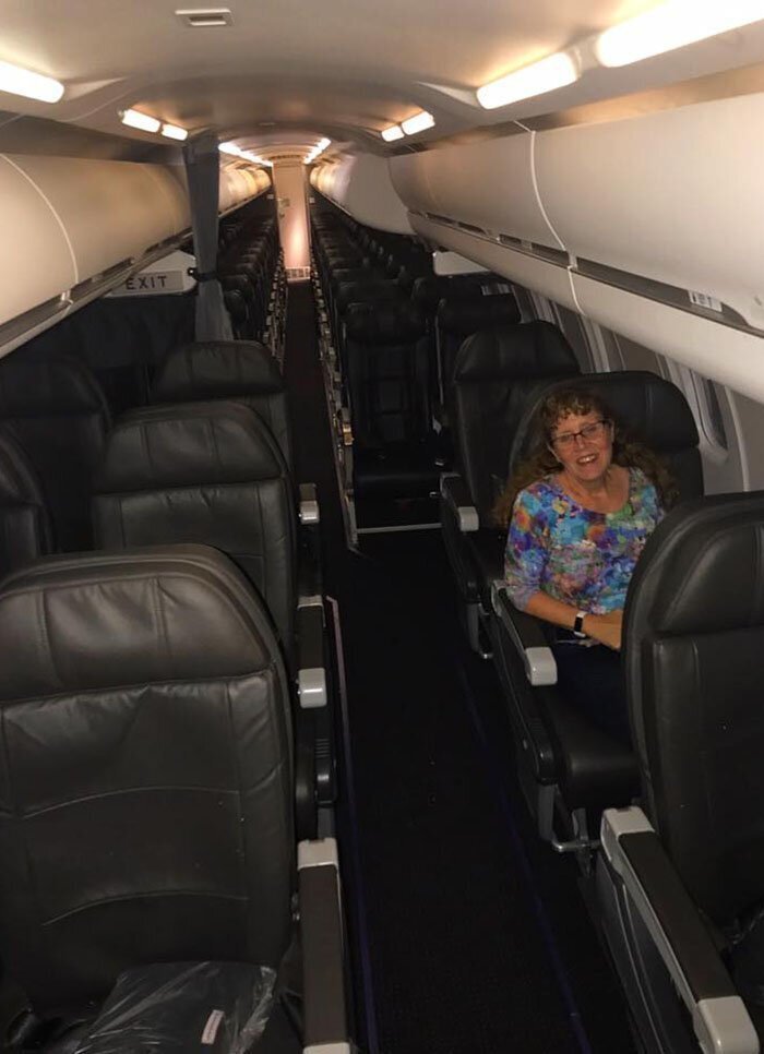 She was the only one left waiting for the scheduled flight after a 7-hour delay