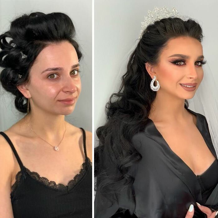 23 Photos Taken Before And After Brides Got Their Wedding Makeup