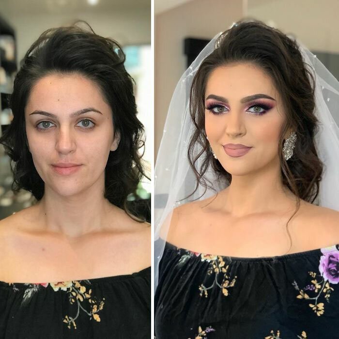 23 Photos Taken Before And After Brides Got Their Wedding Makeup