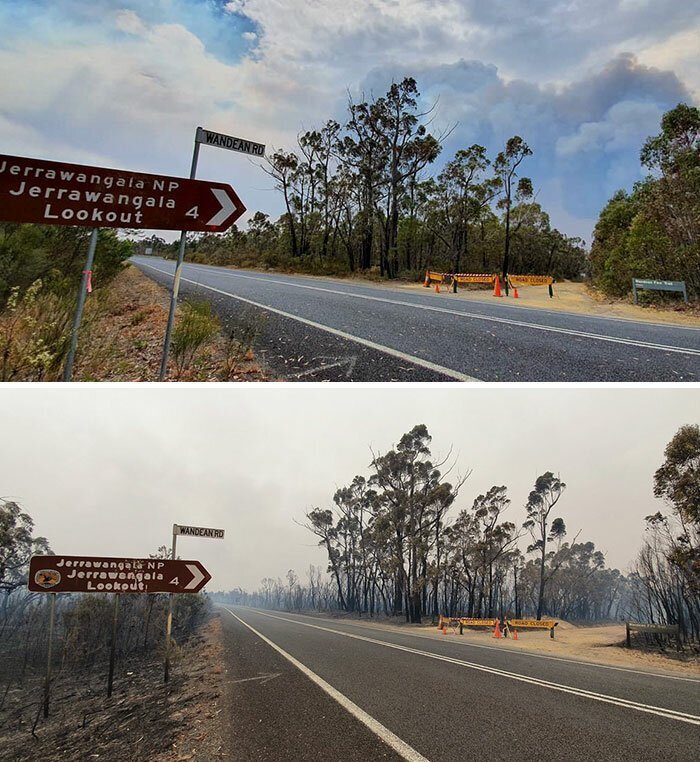 The Same Day... Before And After Of The Tianjara Fire Burning In The Shoalhaven