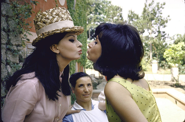 Sophia Loren about to kiss another woman (prob. sister).