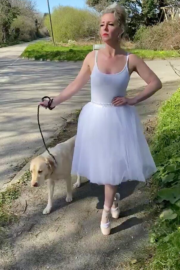 One of the dancer’s dog walks involved dressing up as a ballerina