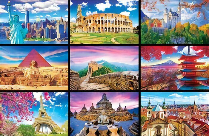 The puzzle features 27 wonders around the world, with each consisting of 1,900 pieces