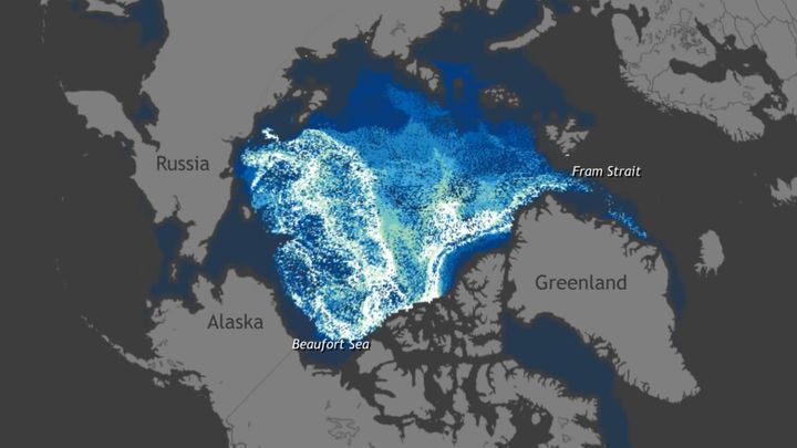Движение Арктического льда за 27 лет в течение одной минуты 