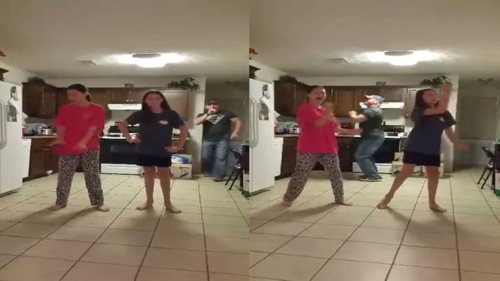Они решили снять свой танец на видео, но не подозревали, что в это время сзади вытворяет их отец! 