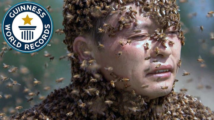 Храбрый китаец установил новый мировой рекорд, посадив на своё тело 637 тысяч пчел  