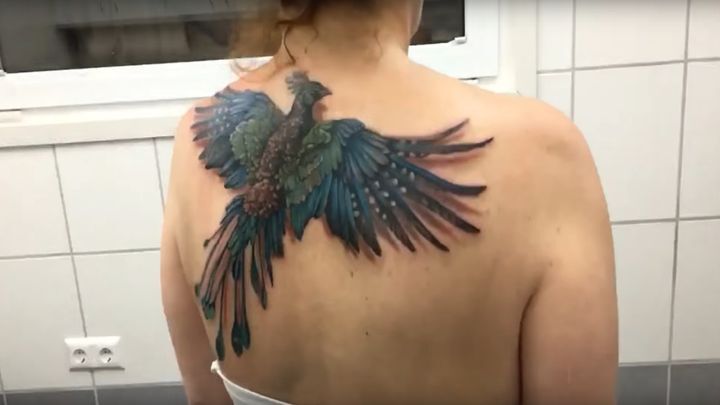 Тату-мастер создал потрясающую татуировку феникса на спине женщины 