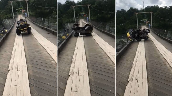 Лёха прокатился на квадроцикле и упал с подвесного моста в Горном Алтае 