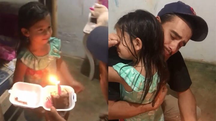 Небогатый отец из Бразилии поздравил свою маленькую дочь с днем рождения 