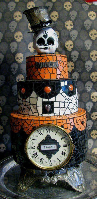 Удивительно живописный торт на Хэллоуин с часами