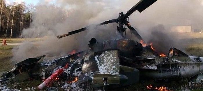 Вчера в Москве упал и загорелся боевой вертолет Ка-52