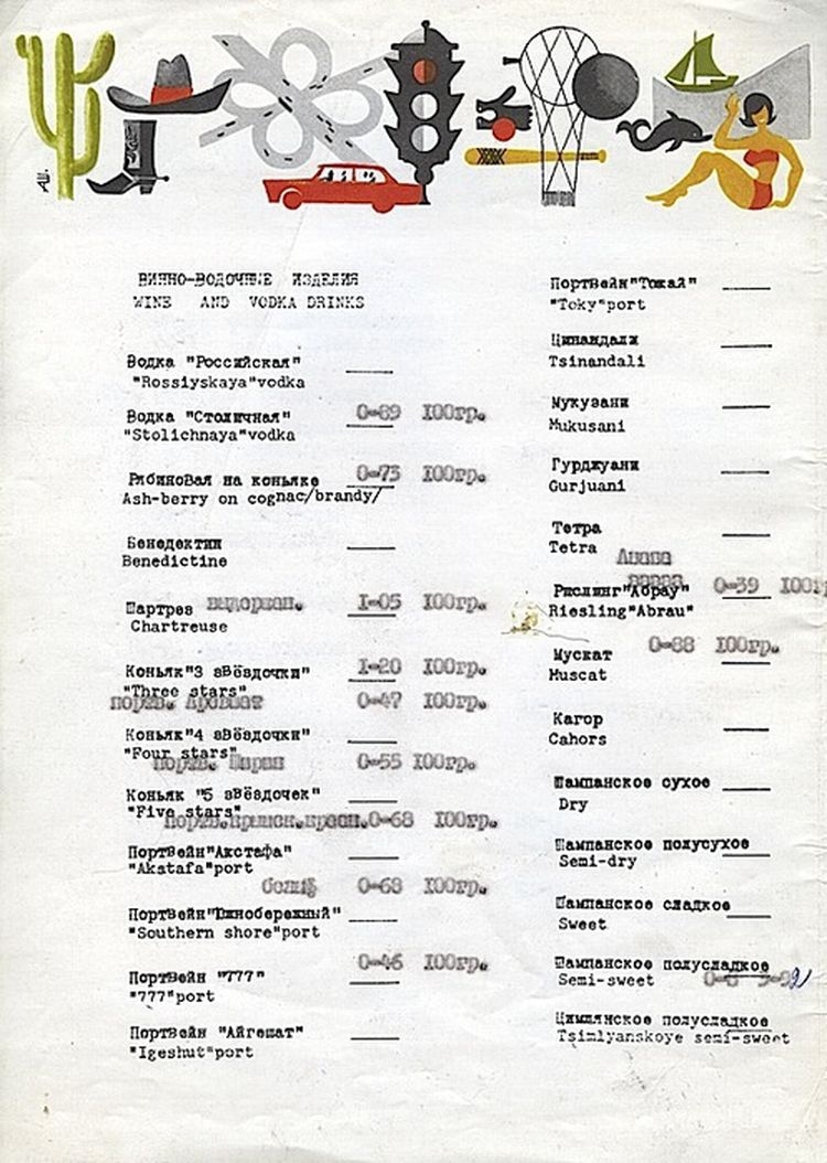 Меню ресторанов и кафе в СССР