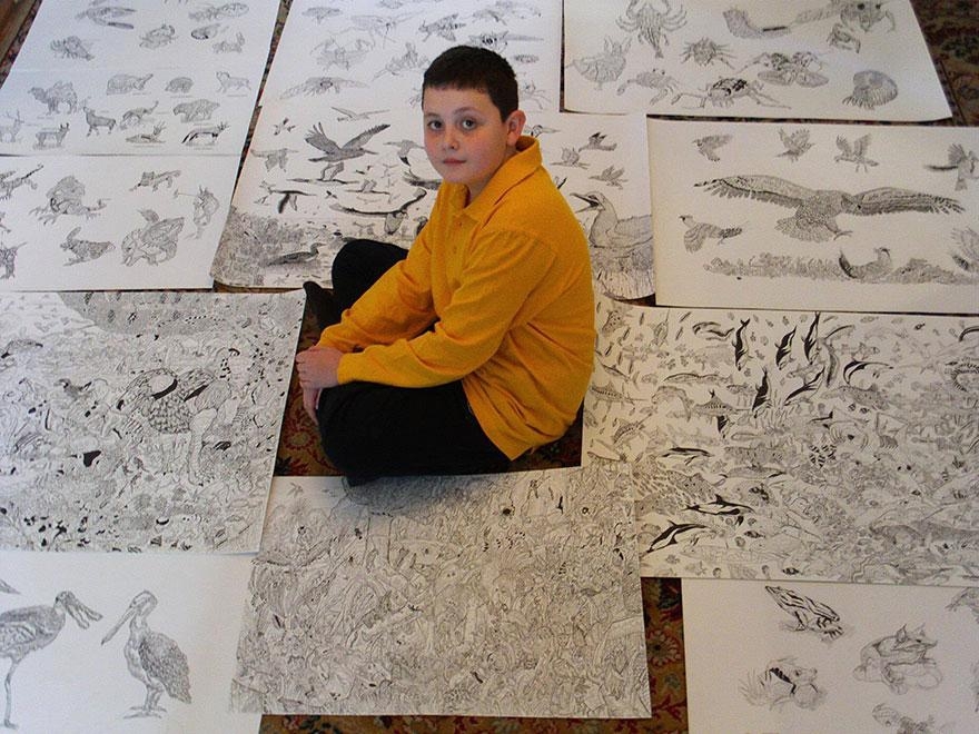 11-летний вундеркинд создает потрясающе детализированные рисунки.