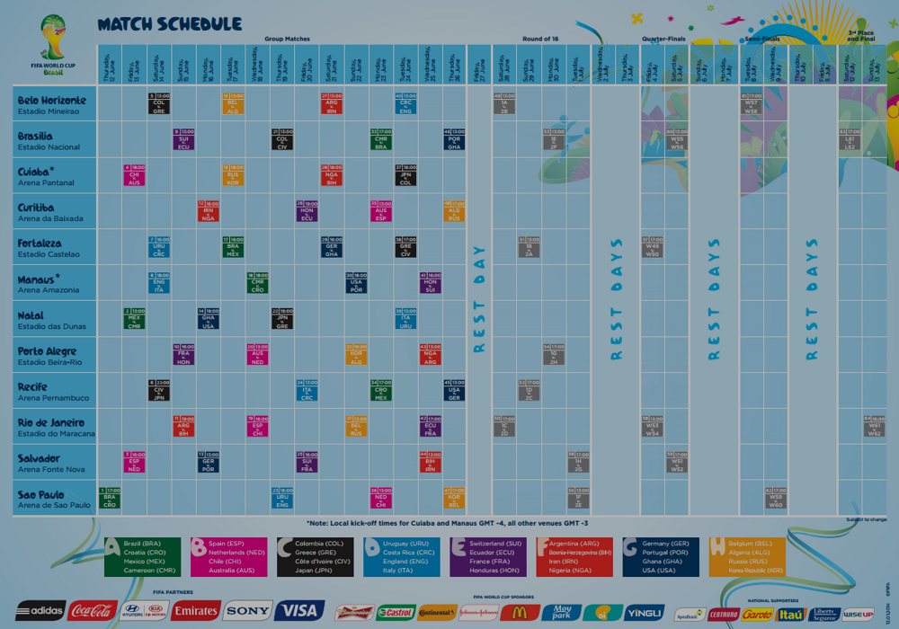 Календарь Чемпионата мира по футболу FIFA 2014