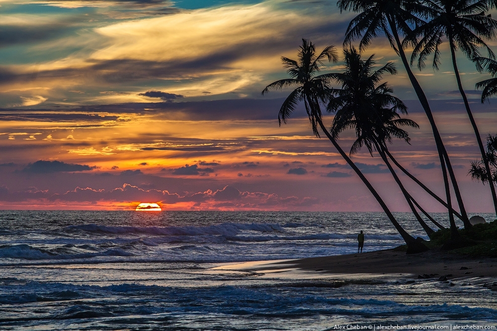 Потрясающе красивый закат на Шри-Ланке