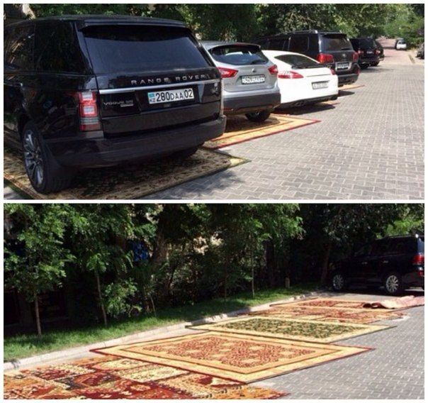 Ковровая парковка у ресторана в Алматы