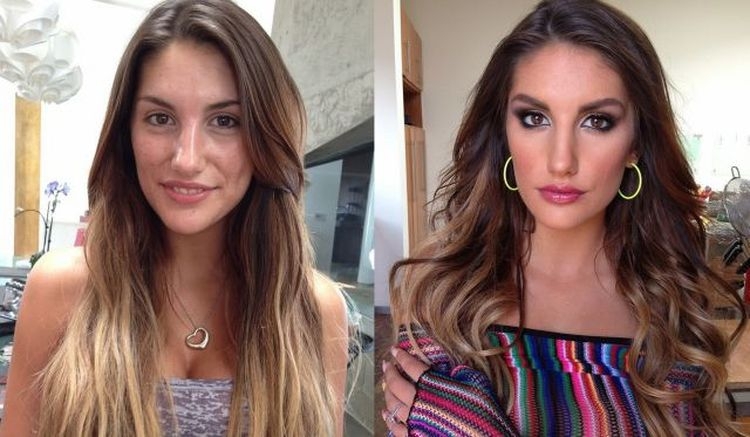 Девушки до макияжа и после