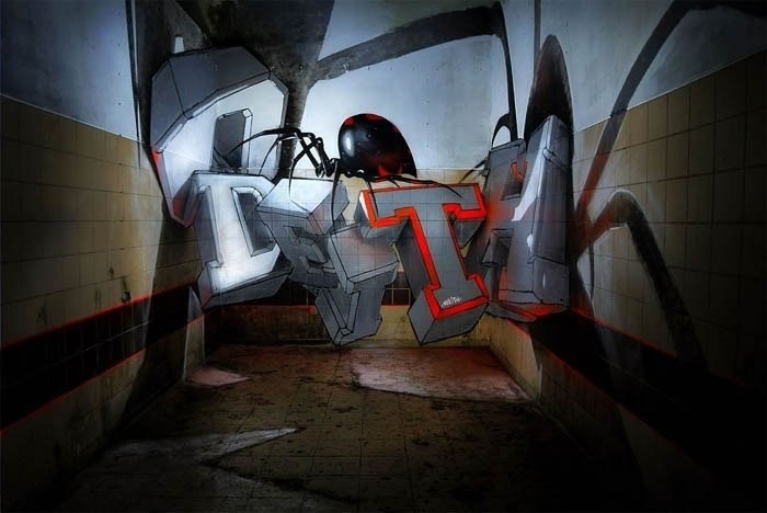 Объемные граффити на плоских стенах