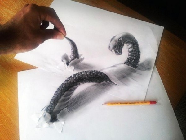 Объемные иллюзии, нарисованные карандашом