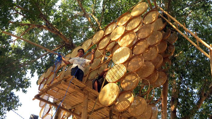 Домик на дереве из бамбуковых модулей