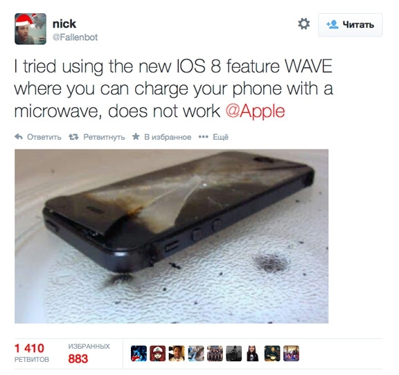 Пользователи iOS 8 пытаются заряжать iPhone с помощью микроволновки