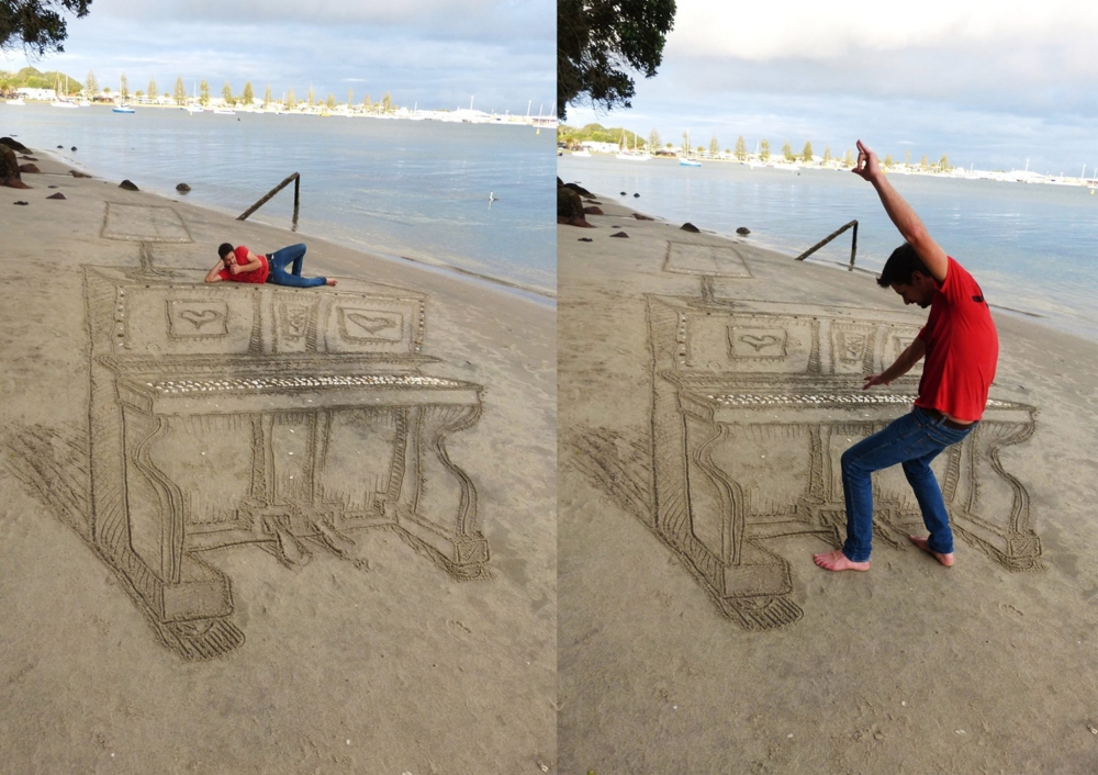 Новый 3D шедевр от художника Jamie Harkins - Sand piano.