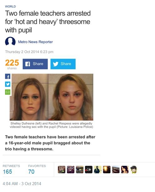 Две учительницы арестованы за групповой секс с учеником