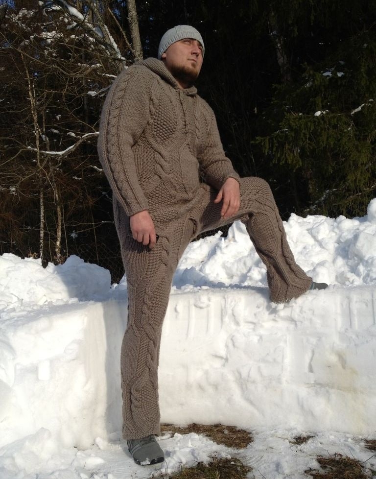 Модный зимний вязаный костюм для мужчин